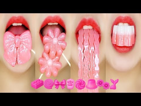 ASMR PINK & CLEAR JELLY EATING SOUNDS 핑크&투명 젤리 이모지 입술 먹방 MUKBANG
