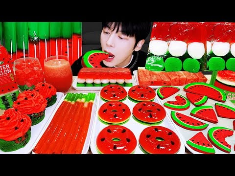 ASMR MUKBANG | 수박 디저트 아이스크림 탕후루 딸기 수박젤리 먹방 & 레시피 DESSERT ICE CREAM WATERMELON TANGHULU