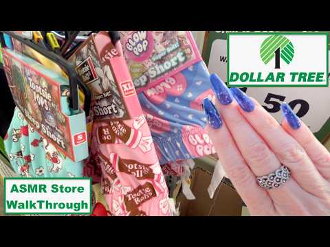 ASMR Gum Chewing Dollar Tree Walk Through | Whispered Voice Over With Background Sounds