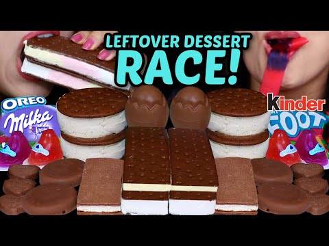 ASMR LEFTOVER DESSERT RACE! CADBURY CREME COOKIES, MILKA OREO EGGS, GUMMY ROLL, KINDER, ICE CREAM 먹방