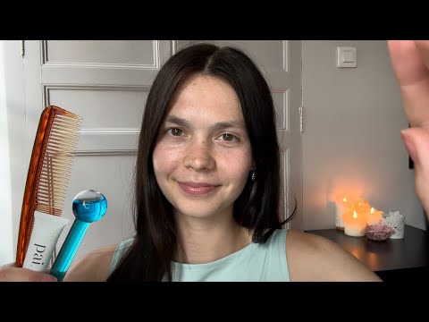 ASMR pampering you before bed 🫧 (hair brushing, skincare, oil, personal attention, hand movements)