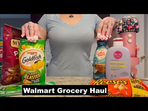 ASMR Gum Chewing Walmart Grocery Haul | Whispered XL Nails