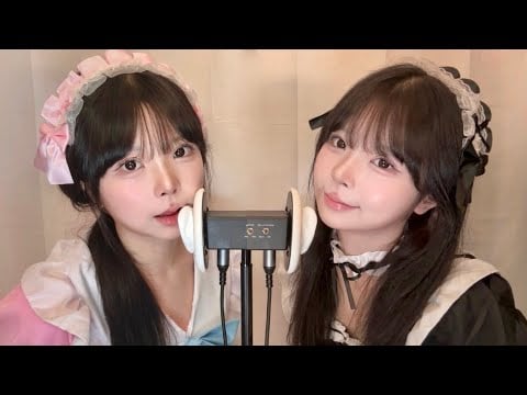 ASMR 쌍둥이 메이드의 양쪽 귀 공격👯‍♀️ (입소리+인어디블 +귀청소+마사지)