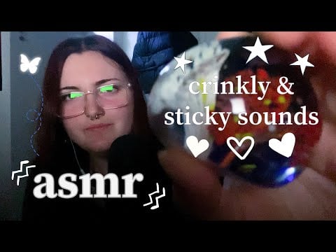 ASMR sticky tapping sounds + INTENSE crinkles for tingles (+ whispering, mouth & hand sounds)