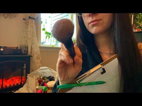 ASMR Organizing & Testing Your Makeup | Organizer Series Pt 1 (rummaging, brushing, writing)