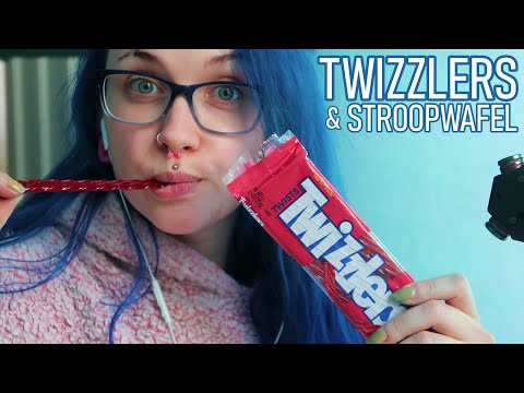 ASMR Chewy Smacking Eating Sounds (Twizzlers & Stroopwafel Caramel Waffle)
