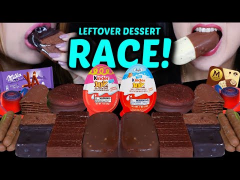 ASMR LEFTOVER DESSERT RACE! KINDER JOY EGGS, MAGNUM ICE CREAM BARS, MILKA STICKS, CHOCOLATE CHIPS 먹방