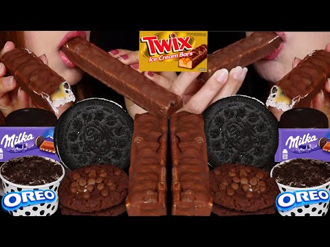 ASMR TWIX COOKIES & CREAM CANDY ICE CREAM BARS, MILKA OREO COOKIES, OREO ICE CREAM SANDWICHES 먹방