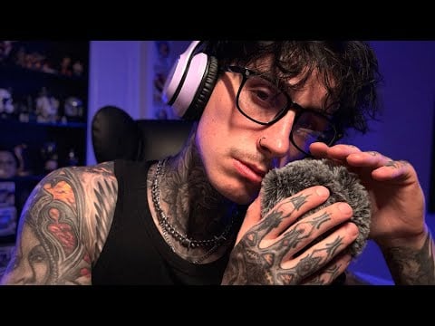 ASMR Up Close Breathy Whispers & Fluffy Mic Scratching