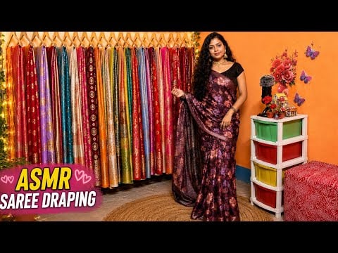 ASMR | Traditional Indian Saree Draping With Febric Sounds |😍🥻