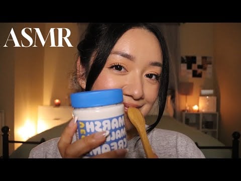 ASMR eating marshmallow cream w/ a wooden spoon