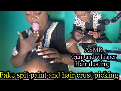 ASMR✨whisper and gum, Hair crust picking and dusting, scratching and Massage between cornrow