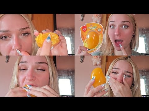 Eating a giant gummy mango/ mouth sounds asmr