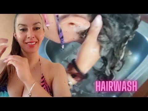 ASMR hair wash in the kitchen sink - layered sounds - shampooing - water and foam sounds