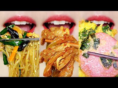 ASMR Spicy Pork, Japchae🌶️🥩🍜 & Pork Cutlet MUKBANG 제육볶음 잡채 돈가스 이모지 먹방 Eating Sounds