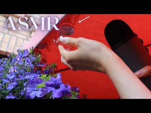 ASMR tapping and scratching outside 🌿(wood, plastic, glass, leafs, concrete) | no talking