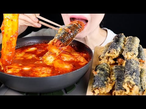 ASMR Fried Seaweed Rolls Gimmari and Cheesy Tteokbokki | Rice Paper Cheese Wraps | Mukbang