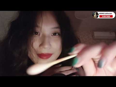 ASMR🎧｜Mouth sound of licking cotton swab｜Sticky Whisper