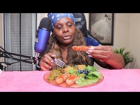 FRIED CHICKEN TENDERS POTATO STRING BEANS ASMR EATING SOUNDS