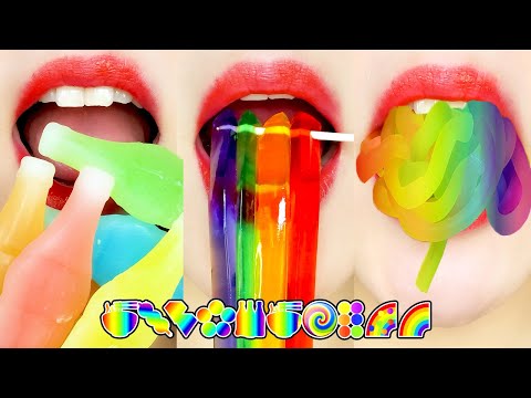 asmr Rainbow Colorful Emoji Food Eating Sounds 무지개 이모지 입술 먹방 mukbang