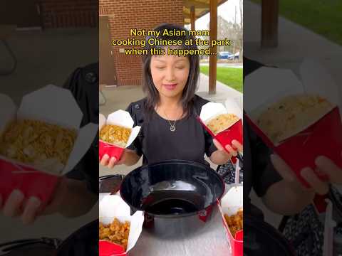 NOT MY ASIAN MOM COOKING CHINESE FOOD AT THE PARK #shorts #viral #mukbang