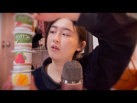 ASMR 🥣 yogurt eating & inaudible whispers