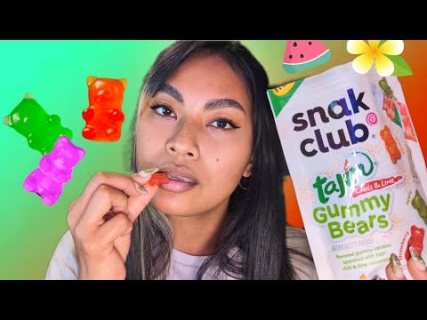 ASMR Eating Tajin Flavor Gummy Bears , Loop Video , Satisfying Mouth Sounds