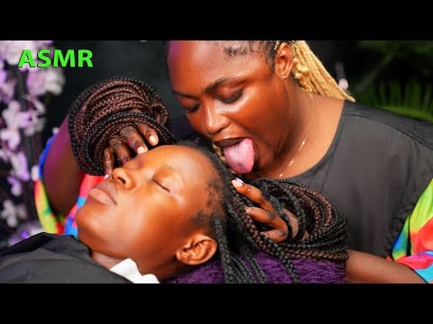 ASMR✨long nails head massage on braids, fake spit painting, scalp licking ,braid pulling 