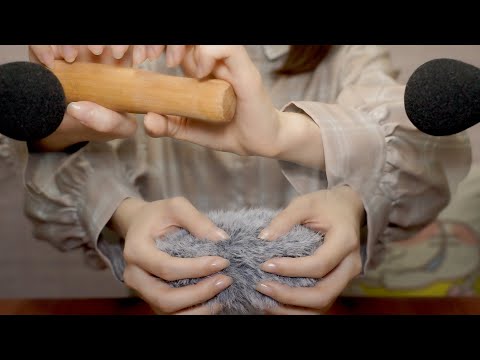 [ASMR] ふわふわマイクを触りながら、木製品をタッピング😪💤 Fluffy Mic Touching & Wood Tapping [No Talking]