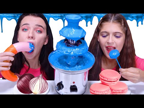 Blue Chocolate Fondue Challenge By LiLiBu | Eating Sounds