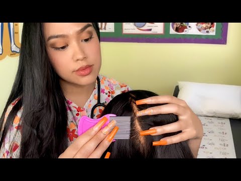 ASMR School Nurse Lice Scalp Check, Scratching, Plucking + Ear Cleaning (Very TINGLY) RP lite gum