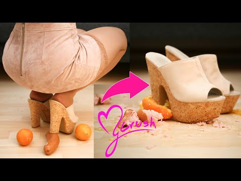 ASMR - Crushing a sausage and oranges with wooden high heels