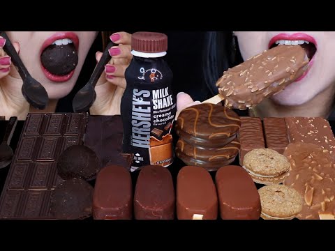 ASMR DARK VS MILK CHOCOLATE MINI ICE CREAM BARS, HERSHEY'S BAR, MILKSHAKE, CHOCO SPOONS, CAKE BITES