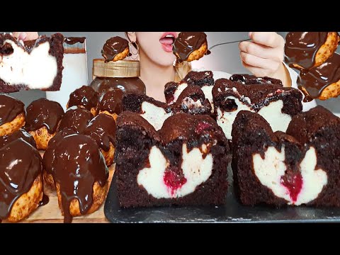 ASMR BROWNIE CHEESECAKE, CHOCOLATE FRIED BALL 브라우니 치즈케이크 MUKBANG (Eating Show)