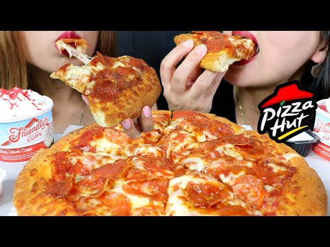 ASMR CHEESY PEPPERONI PIZZA (Pizza Hut) + ICE CREAM SUNDAES 리얼사운드 먹방 | Kim&Liz ASMR