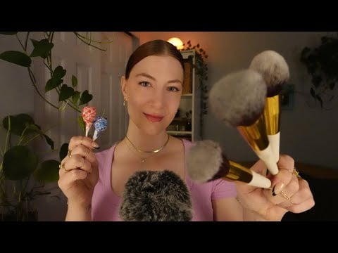 ASMR Brushing Your Face & Mouth Sounds 🍬 Eating, Mukbang