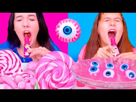 ASMR CANDY RACE PINK AND BLUE with SOUR AND SWEET  EATING SOUNDS LILIBU | Best Compilation
