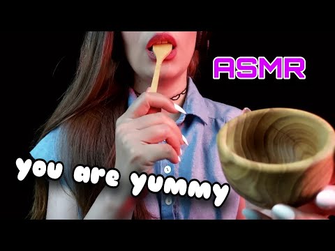 | ASMR | eating you with wooden spoon and chopsticks ,slurping mouth sounds nom noms