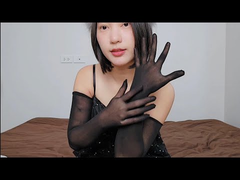 ASMR Black Gloves Girl 🧤 เสียงถุงมือยาวสีดำ No Talking - RAINIE ASMR