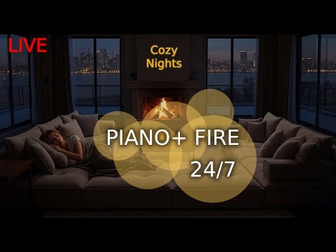 🔴 Cozy Fireplace with Piano Music 24/7 LIVE 🔥 Crackling Fire Sounds for Deep Sleep & Relaxation