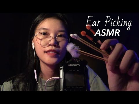 ASMR Ear Cleaning (NO TALKING) Picking w/ Cotton bud, Mascara Wand, Bamboo & Feather Picks