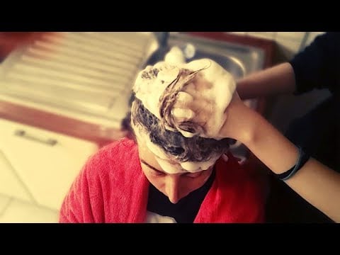 ASMR | WASHING HAIR | HEAD AND SCALP MASSAGE | SHAMPOO (foam, water sounds, towel, silk kitchen)