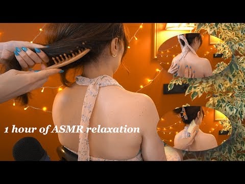 ASMR relaxing back massage and hair-play with scratching, brushes, and massage oil - no talking