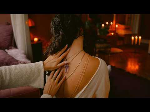 ASMR THE SOFTEST BACK JEWELRY TINGLES (soft skin tracing, whispers) with music option