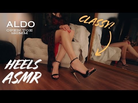 CLASSY ASMR: Open-Toe Heels Try-On with BLACK DRESS! | Aldo | 4K60FPS | Satisfying Heel Sounds
