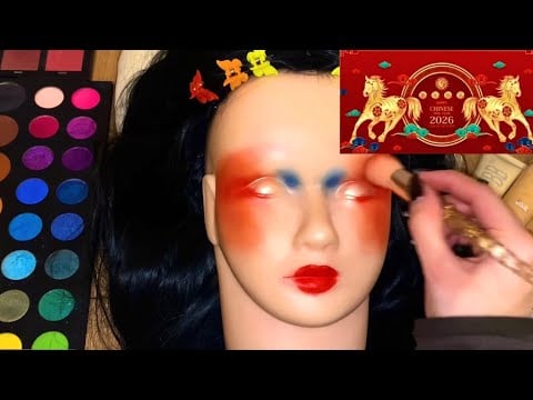 ASMR Make-up on Mannequin for Chinese Fire Horse Year🔥 (layered sounds, whispers)  