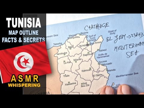 TUNISIA !! map contour drawing & governorates | Facts and Secrets | ASMR whispered geography facts
