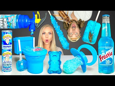 ASMR BLUE FOOD, SOUR CANDY, EATING CRICKET, FROSTIE BLUE CREAM SODA, SOUR STRIPS MUKBANG 먹방 꿀벌