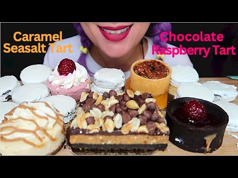 ASMR CHOCOLATE RASPBERRY TART, CARAMEL SEASALT TART, PEANUTBUTTER BAR CURIE.ASMR