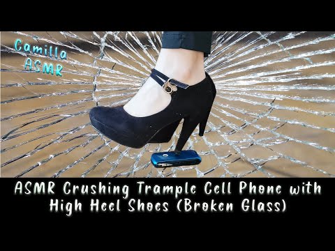 ASMR Crushing Trample Cell Phone with High Heel Shoes (Broken Glass)